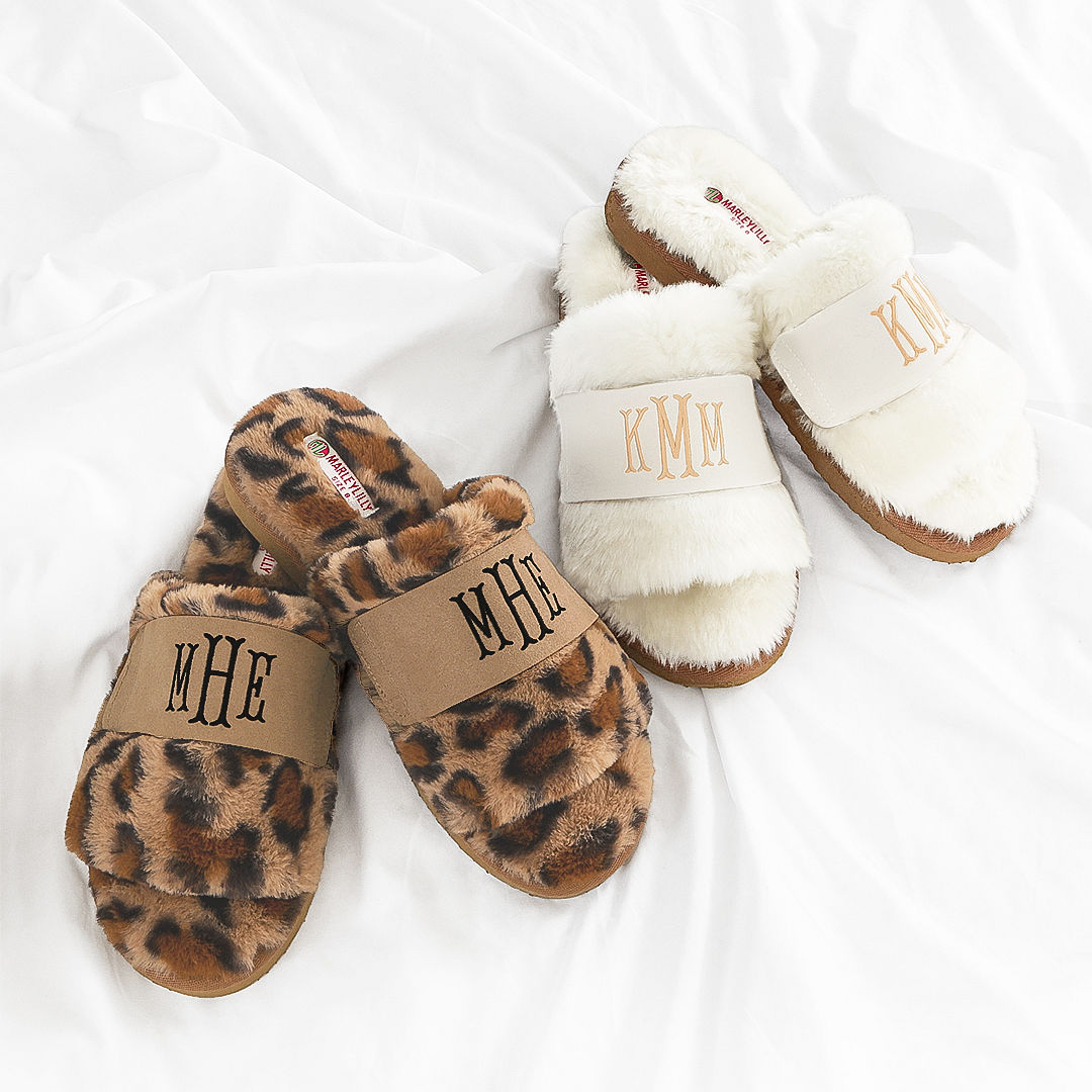 Monogrammed Fuzzy Slippers