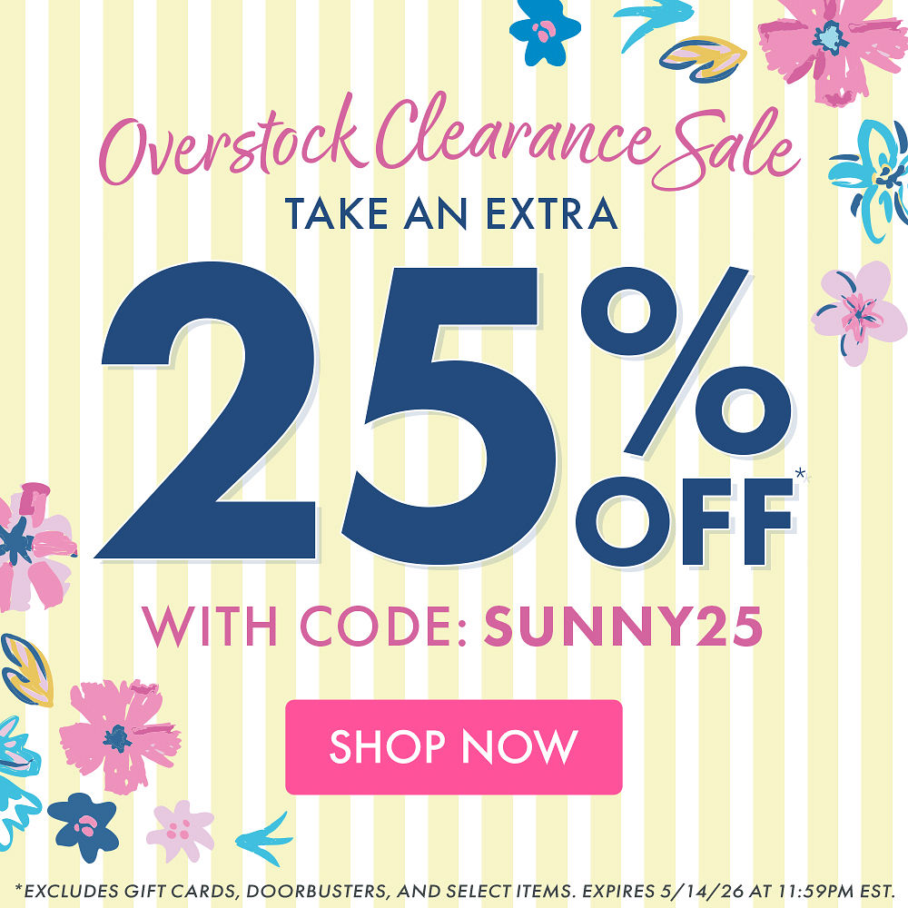 OVERSTOCK CLEARANCE | TAKE AN EXTRA 25% OFF* WITH CODE: SUNNY25 | *Excludes gift cards, doorbusters, and select items. Expires 5/14/26 at 11:59PM EST.