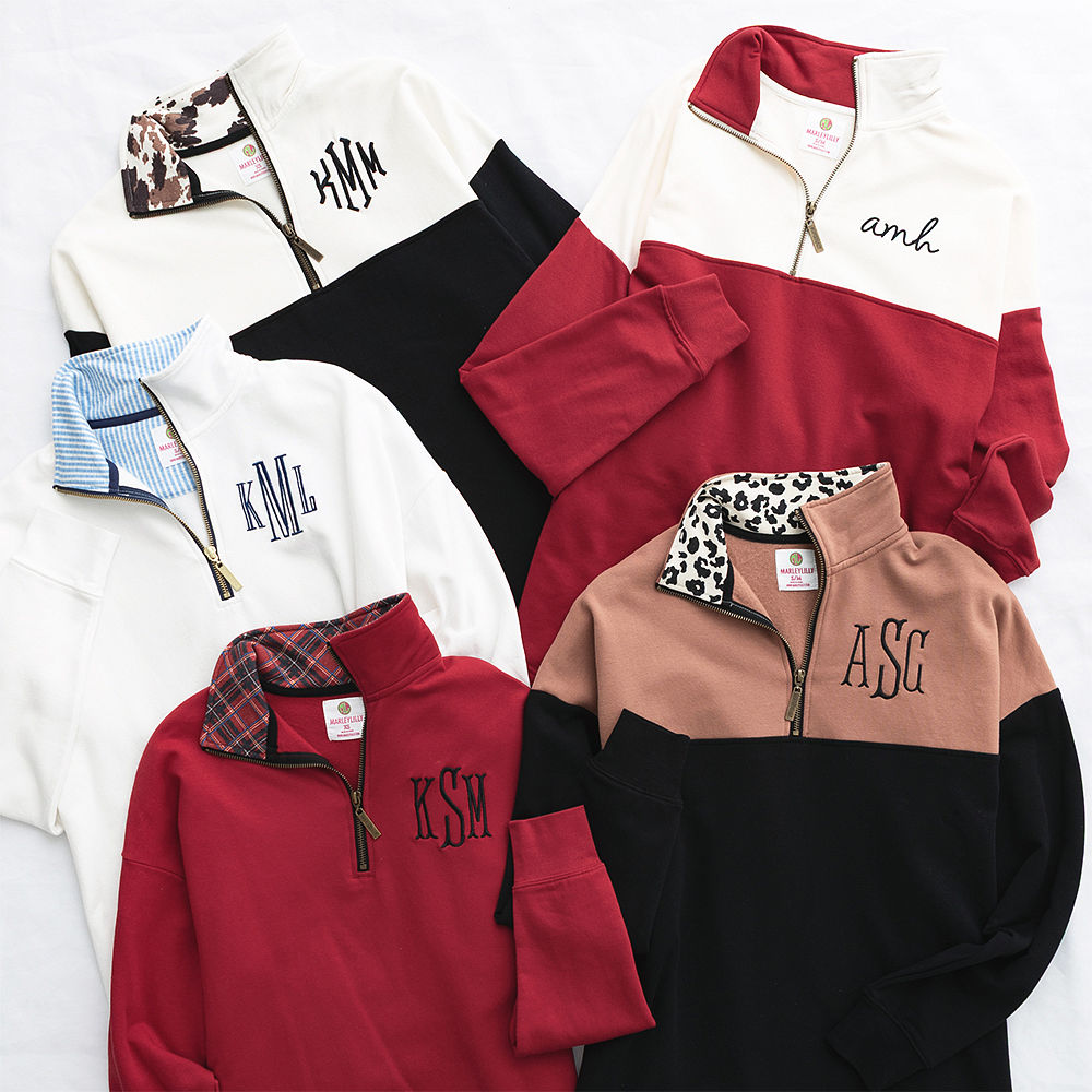 Shop Monogrammed Quarter Zip Sweatshirts for $24.99 & up! Shop Monogrammed Quarter Zip Sweatshirts for $24.99 & up!