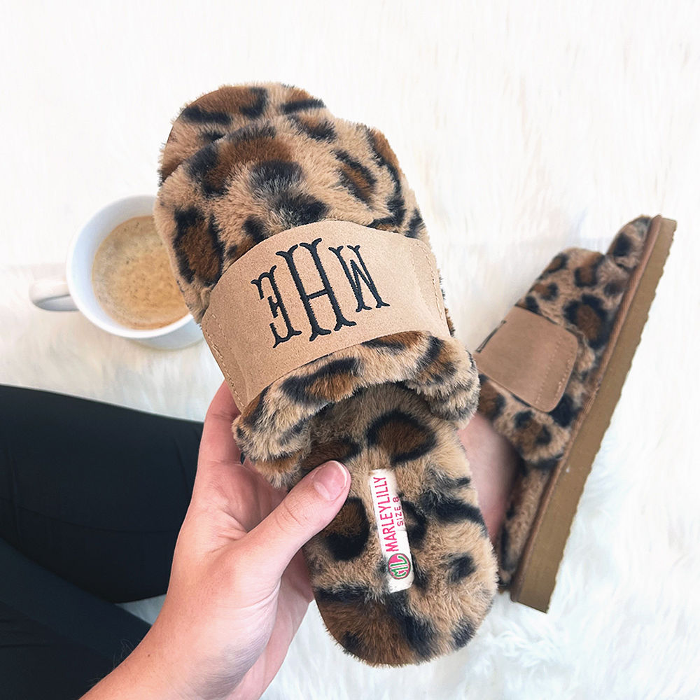 Monogrammed Fuzzy Slippers