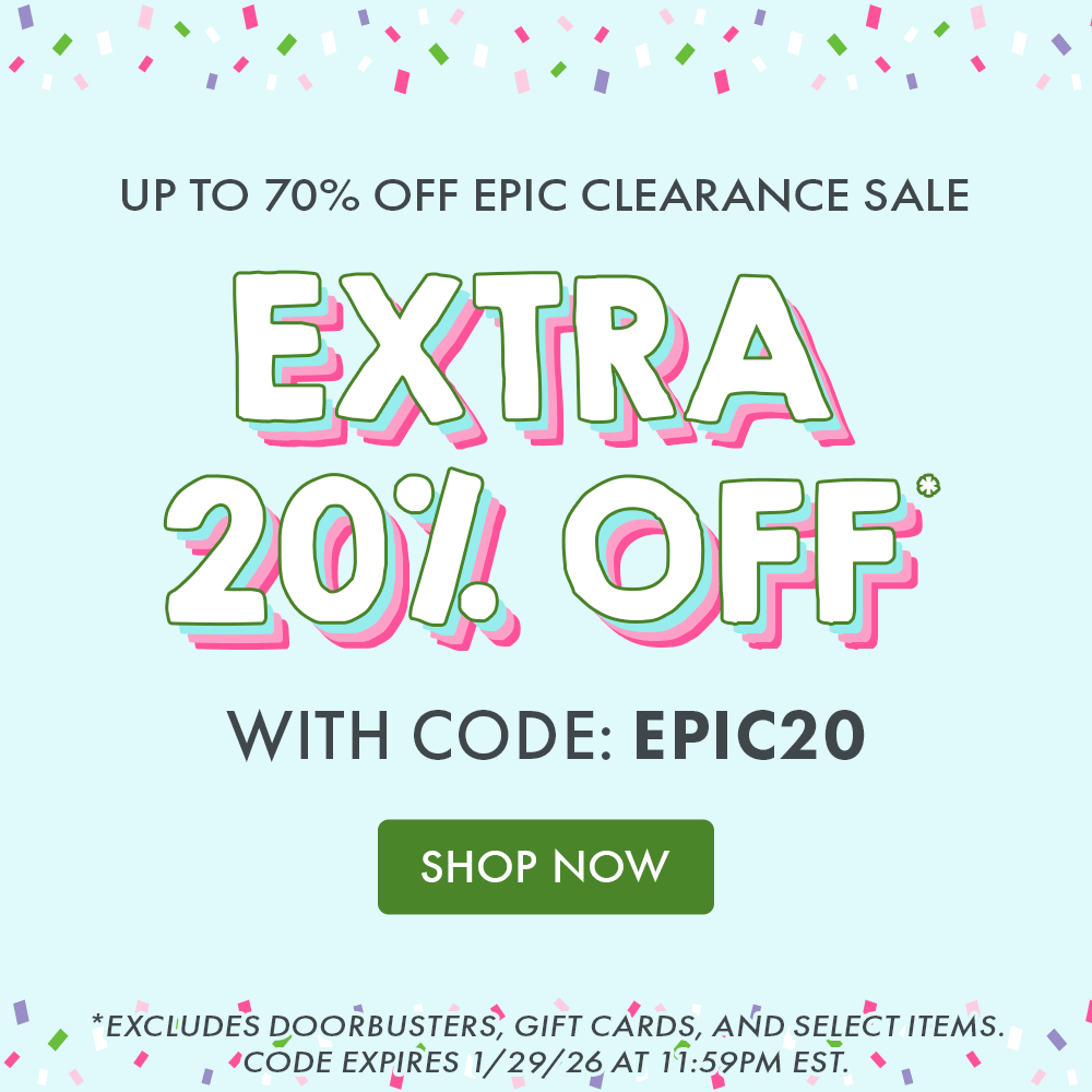UP TO 70% OFF EPIC CLEARANCE SALE | EXTRA 20% OFF* WITH CODE: EPIC20 | SHOP NOW | *Excludes doorbusters, gift cards, & select items. Code expires 1/29/26 at 11:59 PM EST.