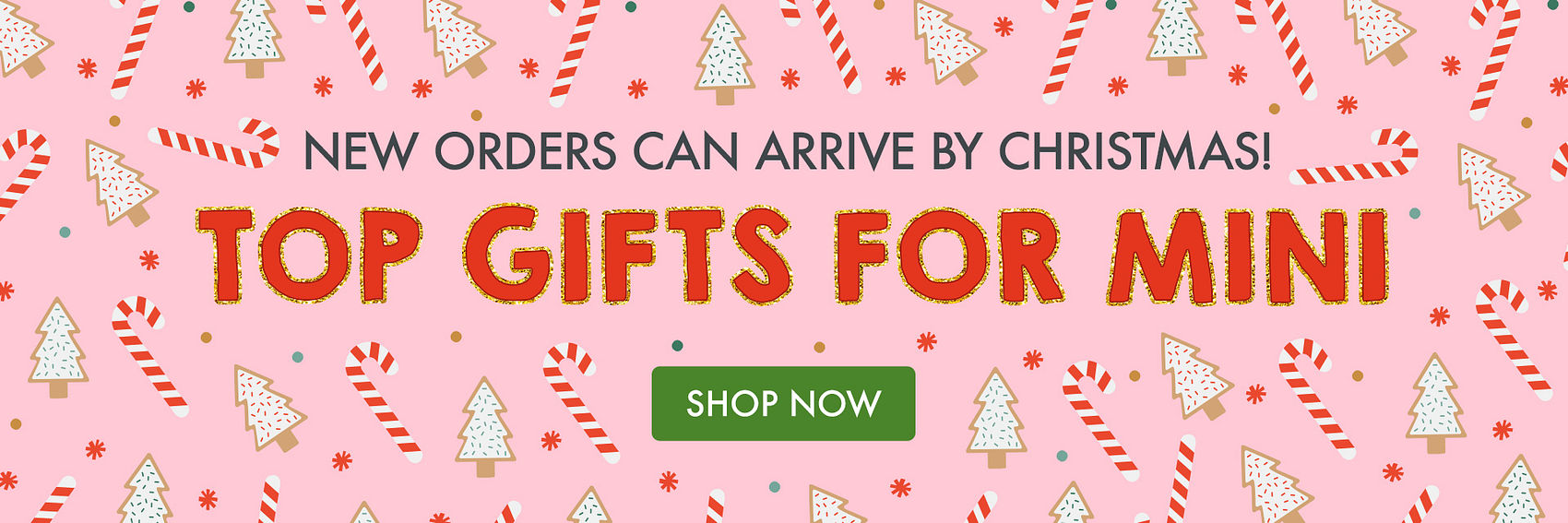 NEW ORDERS CAN ARRIVE BY CHRISTMAS | TOP GIFTS FOR MINI | SHOP NOW NEW ORDERS CAN ARRIVE BY CHRISTMAS | TOP GIFTS FOR MINI | SHOP NOW