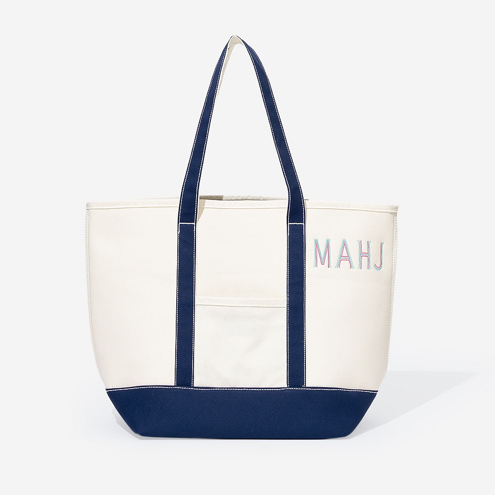 Monogrammed Mahjong Large Canvas Tote | Ivory