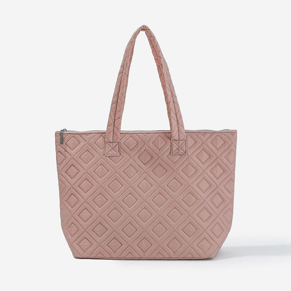 Inside of Monogrammed Quilted Tote Bag in dove blush