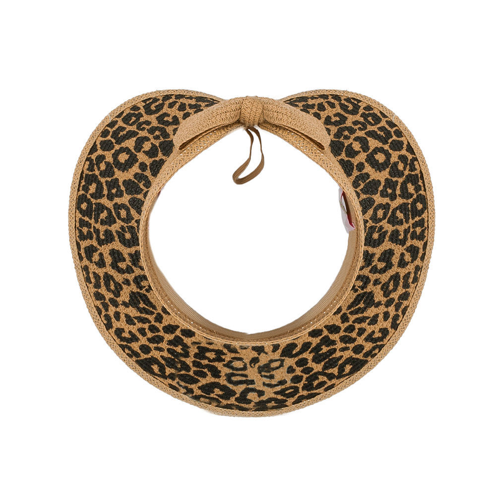 Back of Multi Leopard Straw Visor at beach