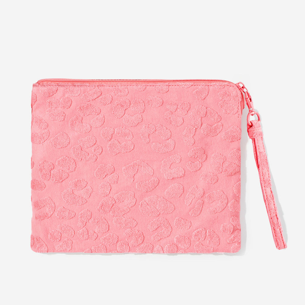 personalized terry pink leopard wristlet