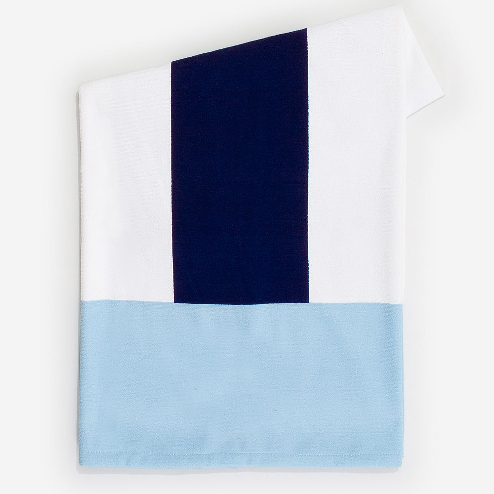 navy cabana stripe monogrammed towel hanging