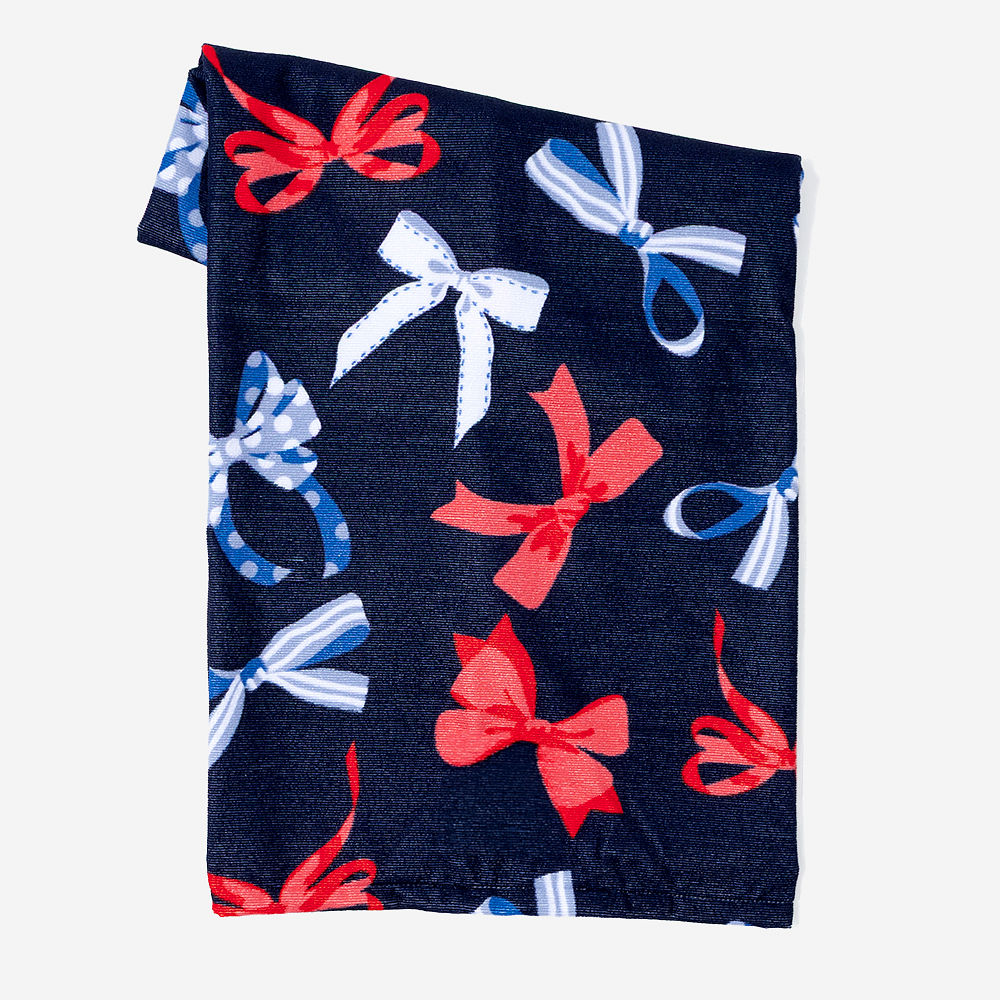 navy cabana stripe monogrammed towel hanging