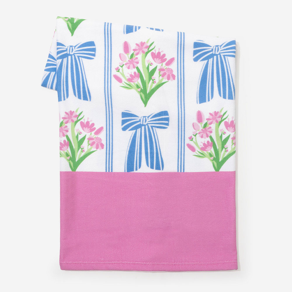 navy cabana stripe monogrammed towel hanging