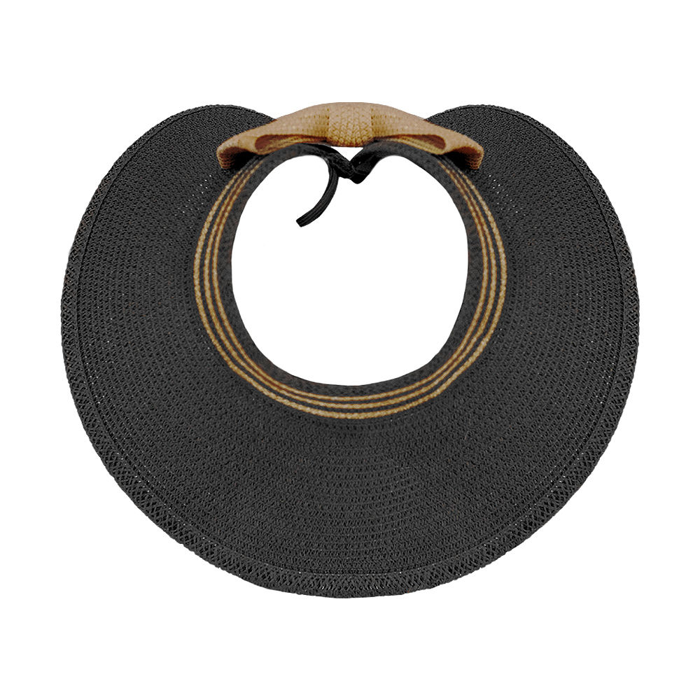 Back of Multi Leopard Straw Visor at beach