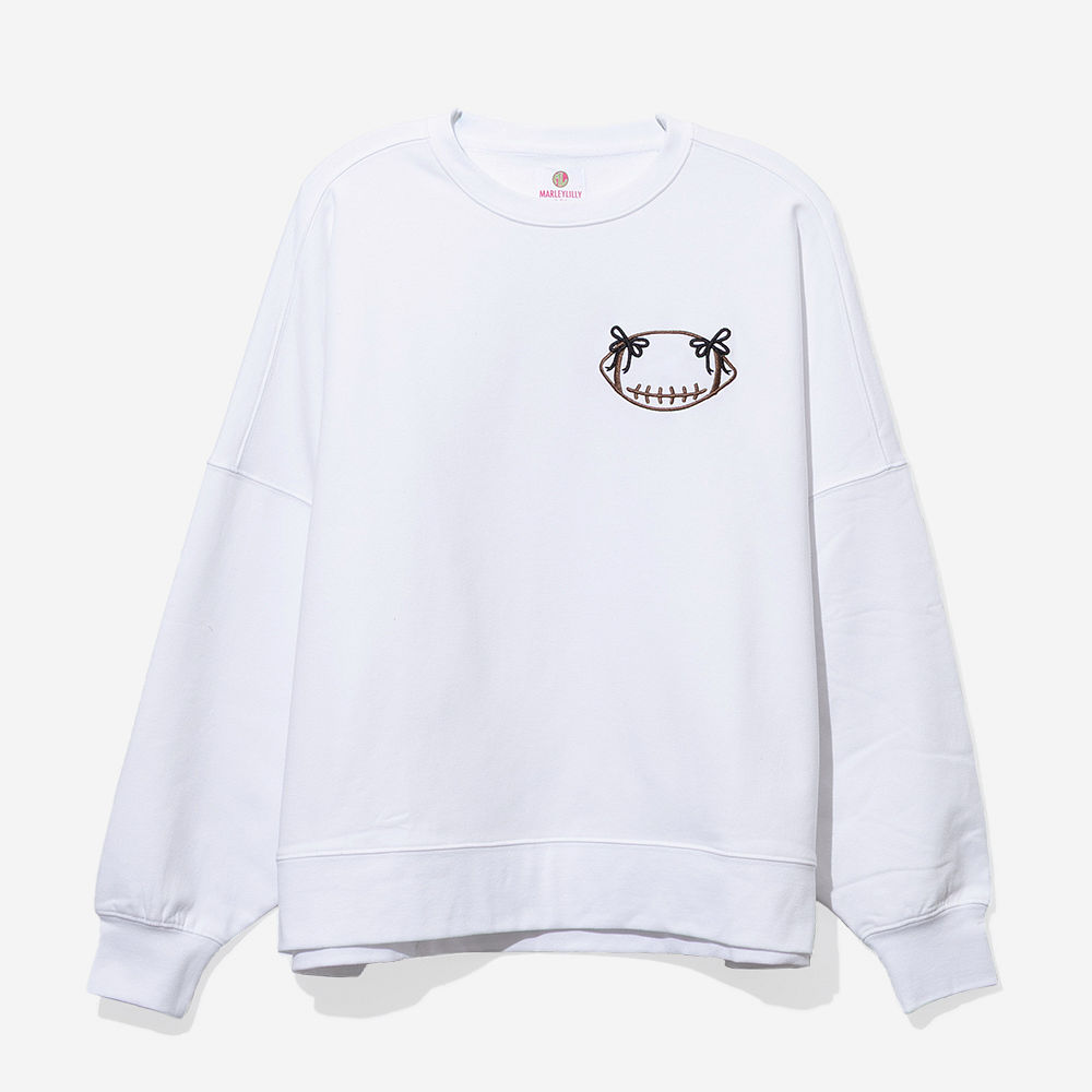 Monogrammed Bow Football Sweatshirt | White