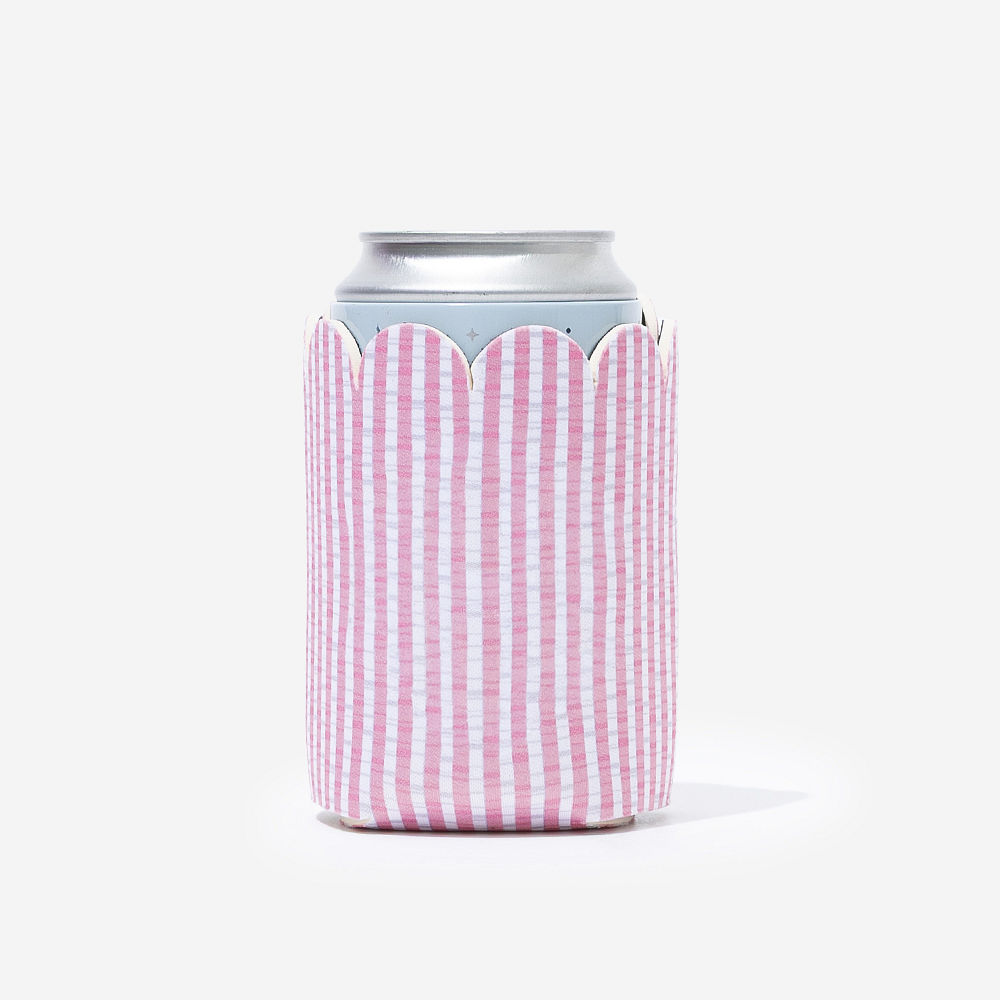 Personalized Can Koolie | Pink Seersucker