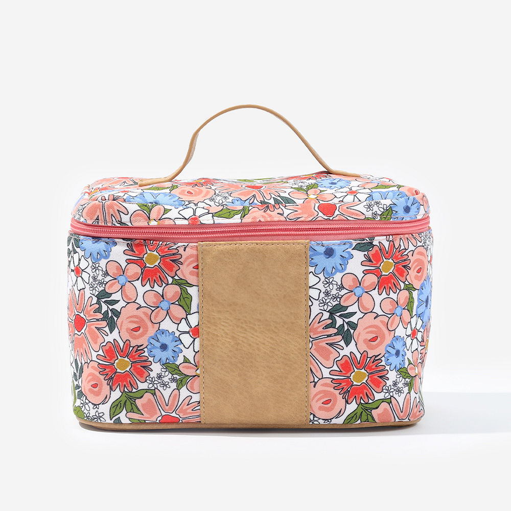 boho blooms canvas train case with toiletry bag