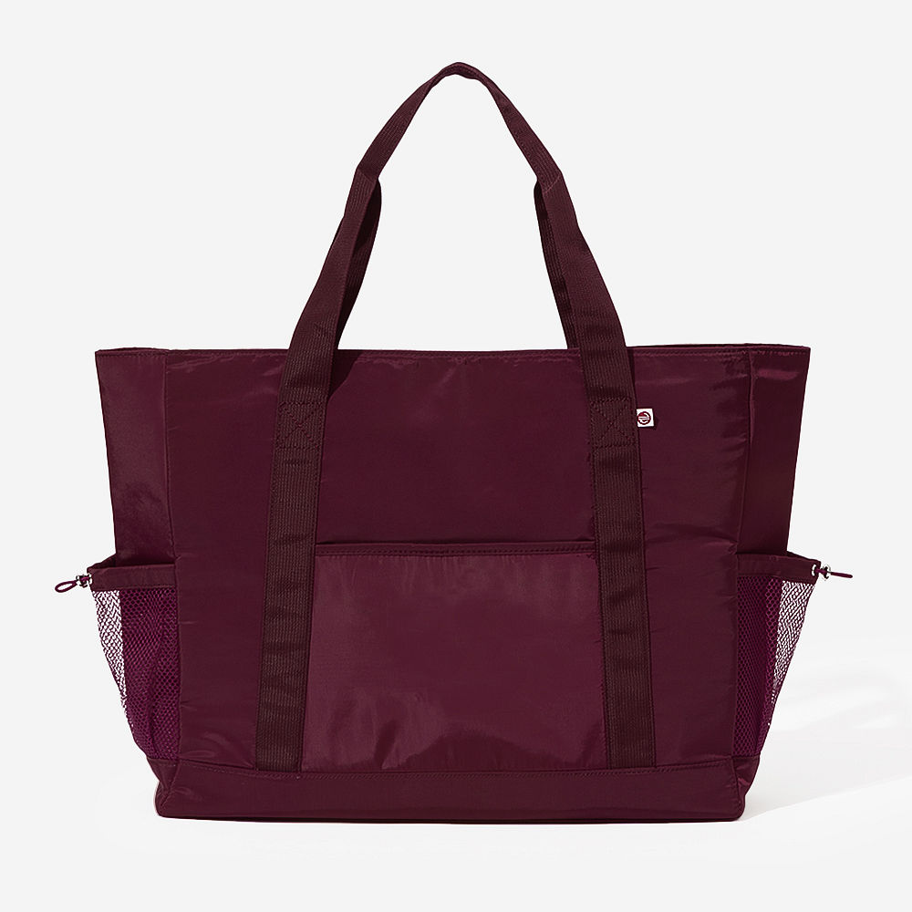 monogrammed carry on tote in burgundy luggage strap