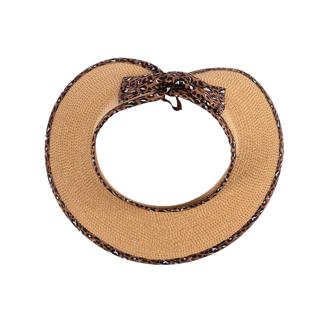 Back of Multi Leopard Straw Visor at beach