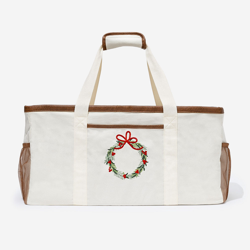 Monogrammed Christmas Wire Top Extra Large Tote | Christmas Wreath