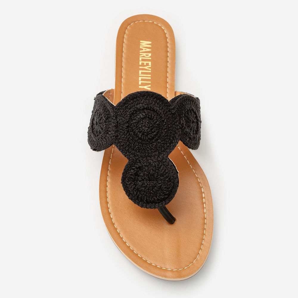 black crochet sandals studio shot