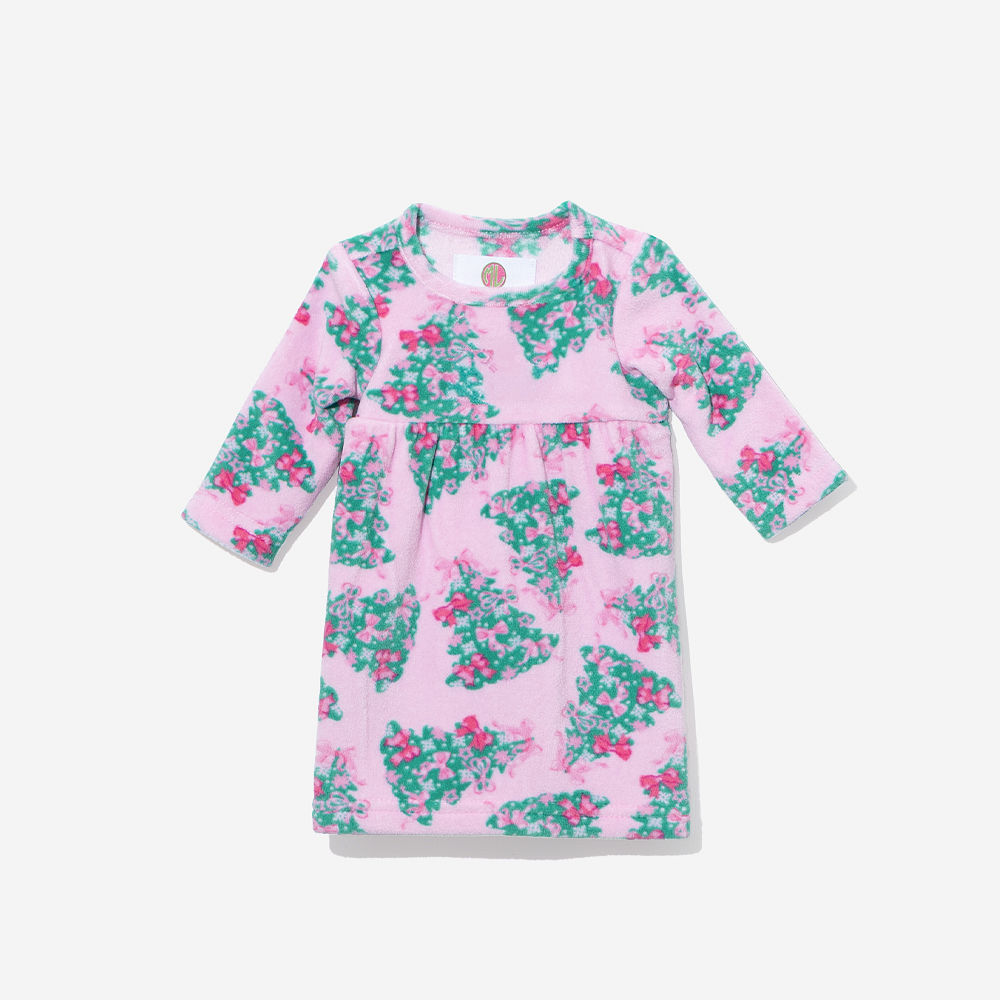 Monogrammed Doll Dress | Pink Christmas Trees