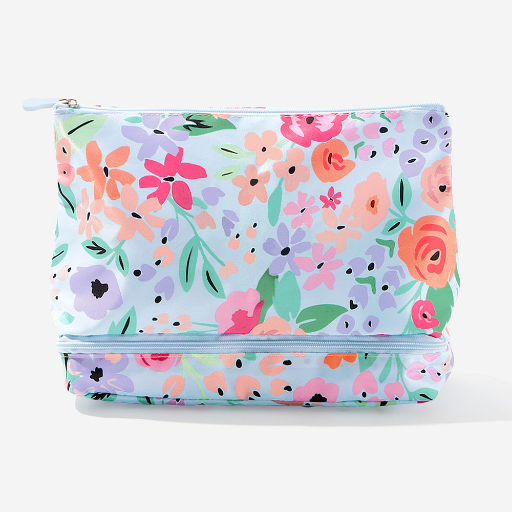 french floral packable bag collection with makeup bag