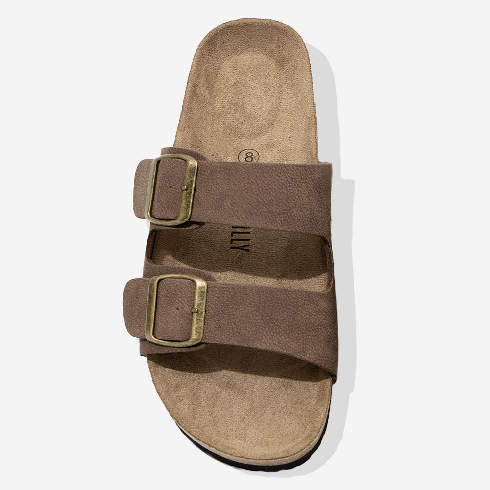 double strap sandals with pink background