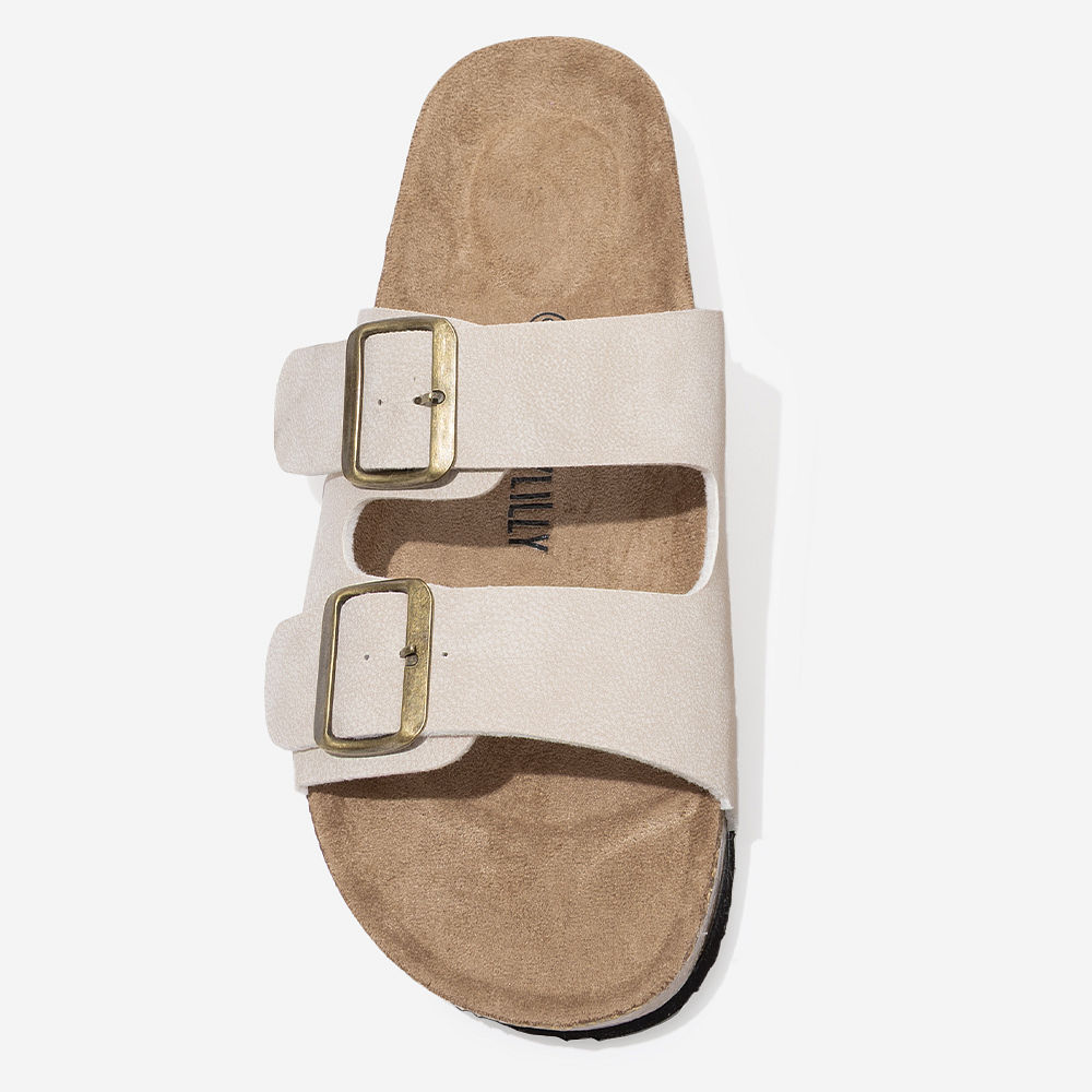 double strap sandals with pink background