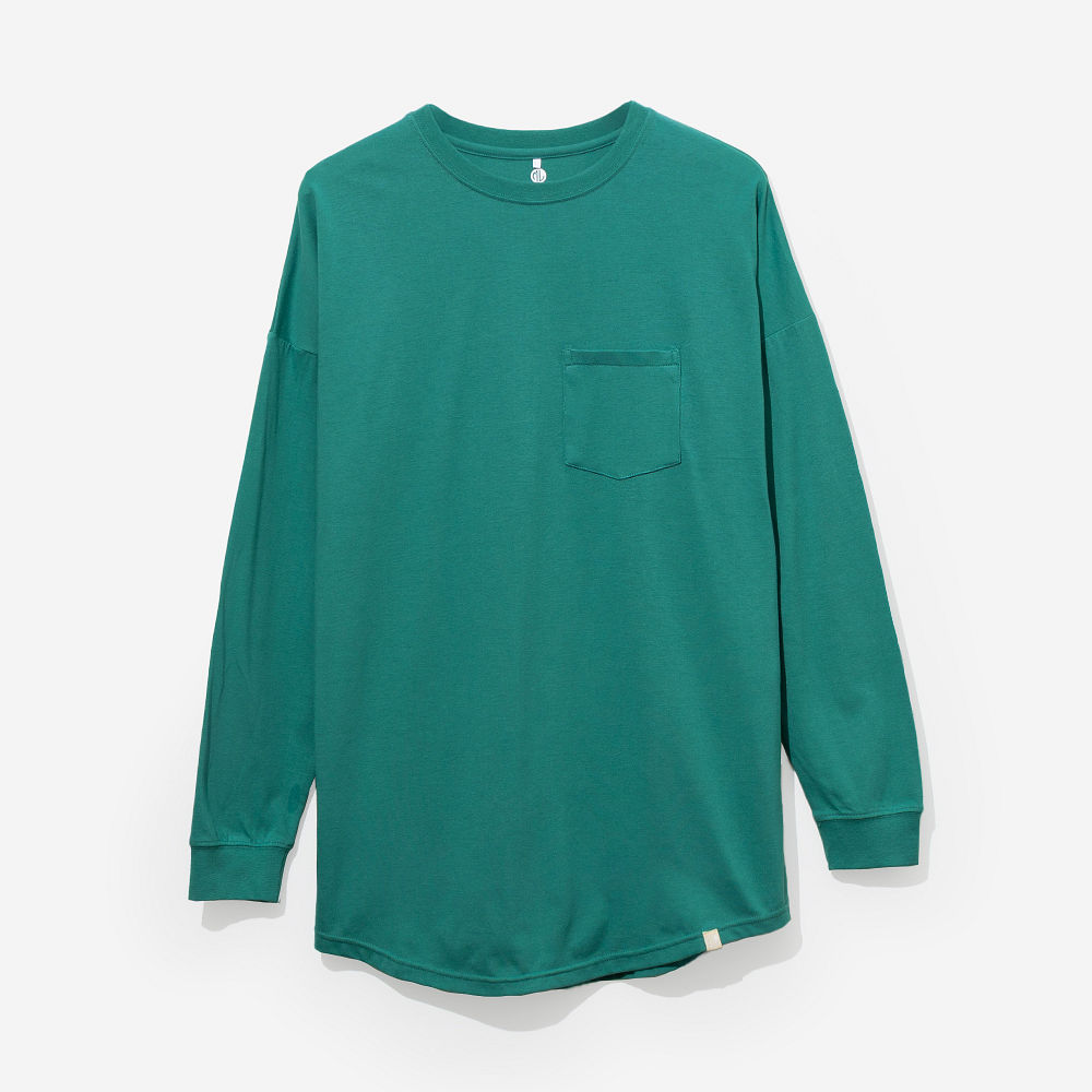 close up of dark aqua fall t shirt