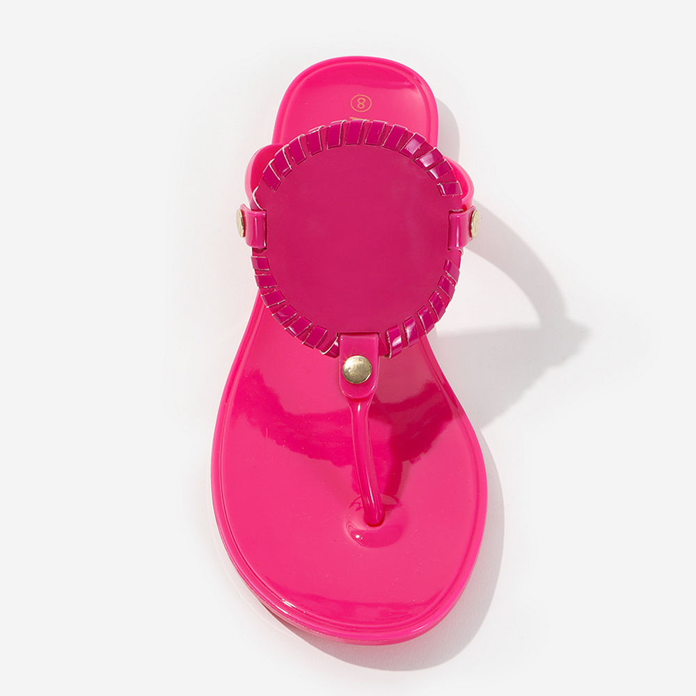 monogrammed hot pink flip flops ootd