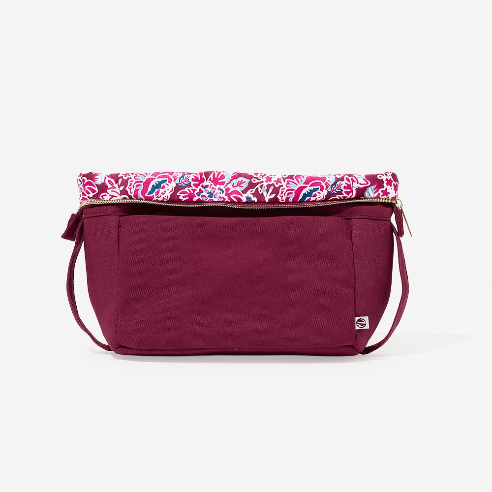 Burgundy Woodland Blossom foldover cosmetic case inside shot