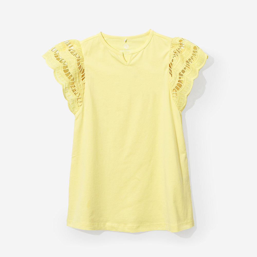 monogrammed girls flutter sleeve dress in light pink and soft yellow
