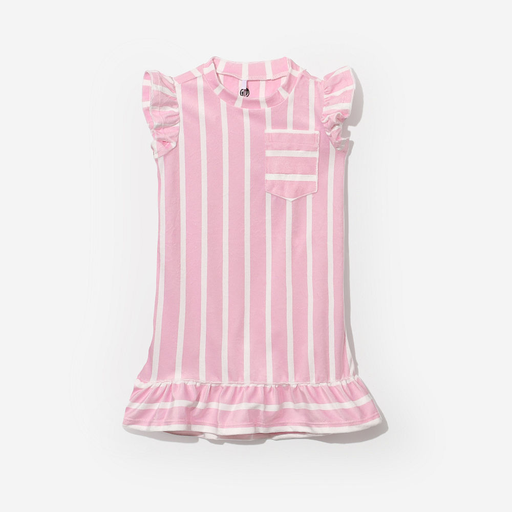 side of pink and white striped kids nightgown