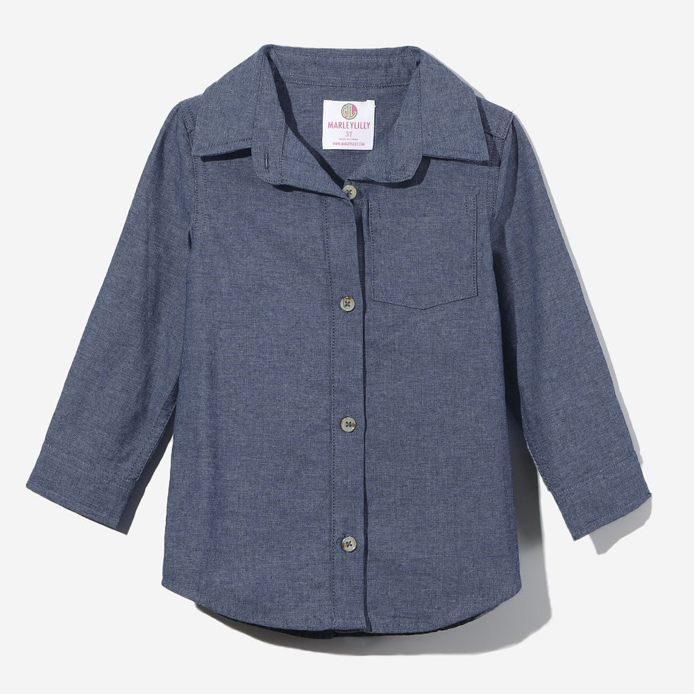 girl in chambray button down tunic - studio shot
