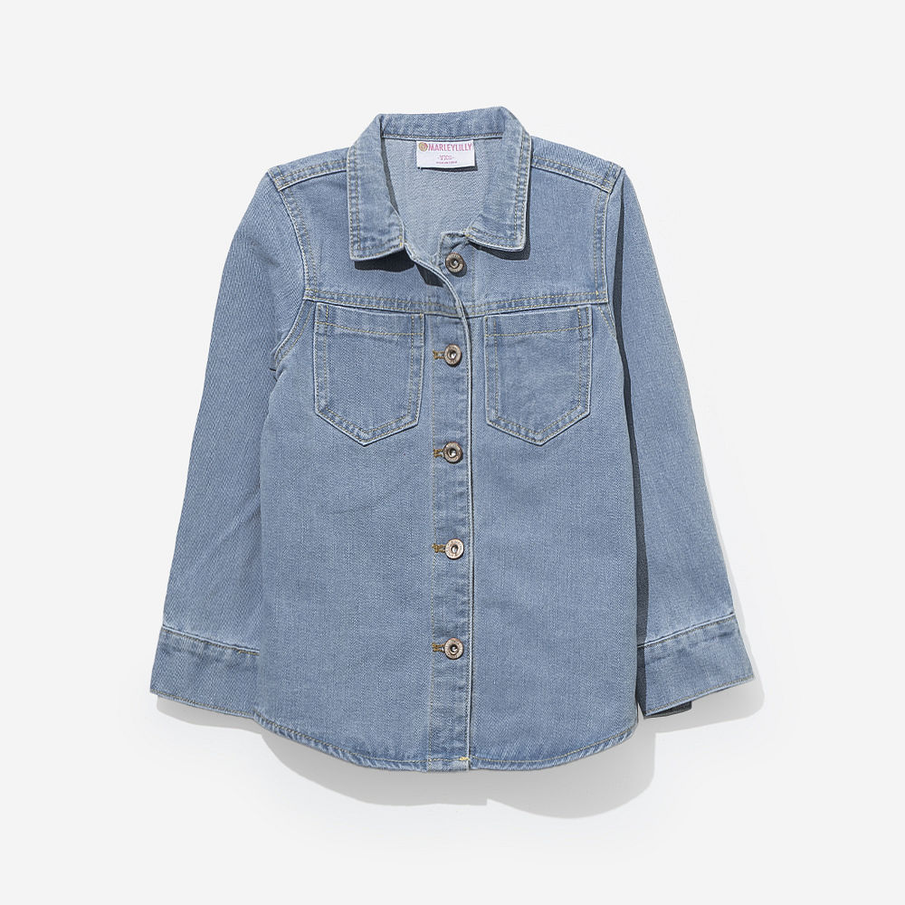 back of monogrammed kids denim shacket