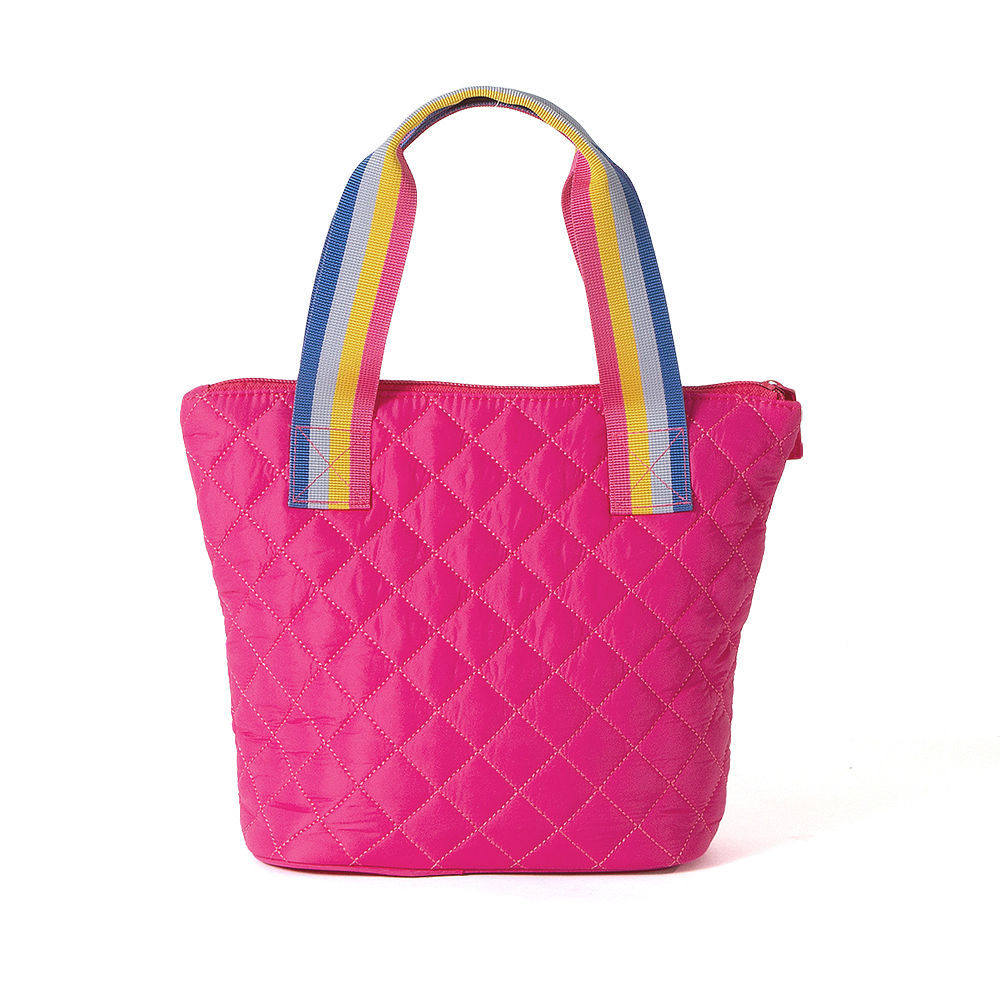 girls hot pink tote bag with rainbow handle