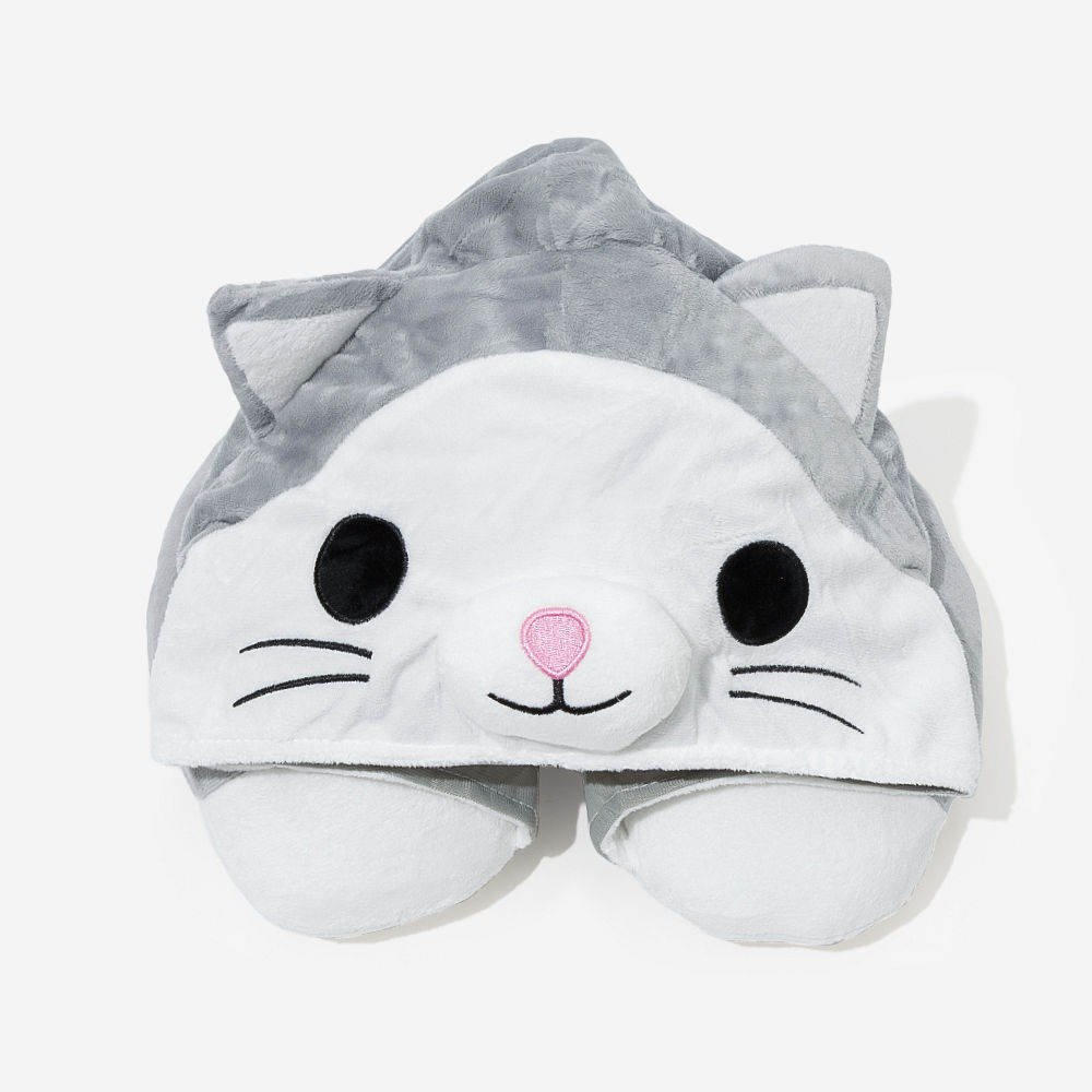 personalized kids hooded travel neck pillow with snacks and game tablet