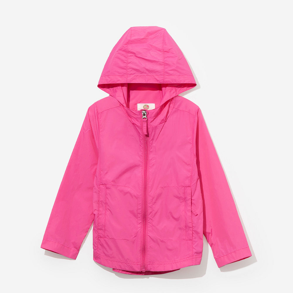 mint kids lightweight rain jacket on addie - side view