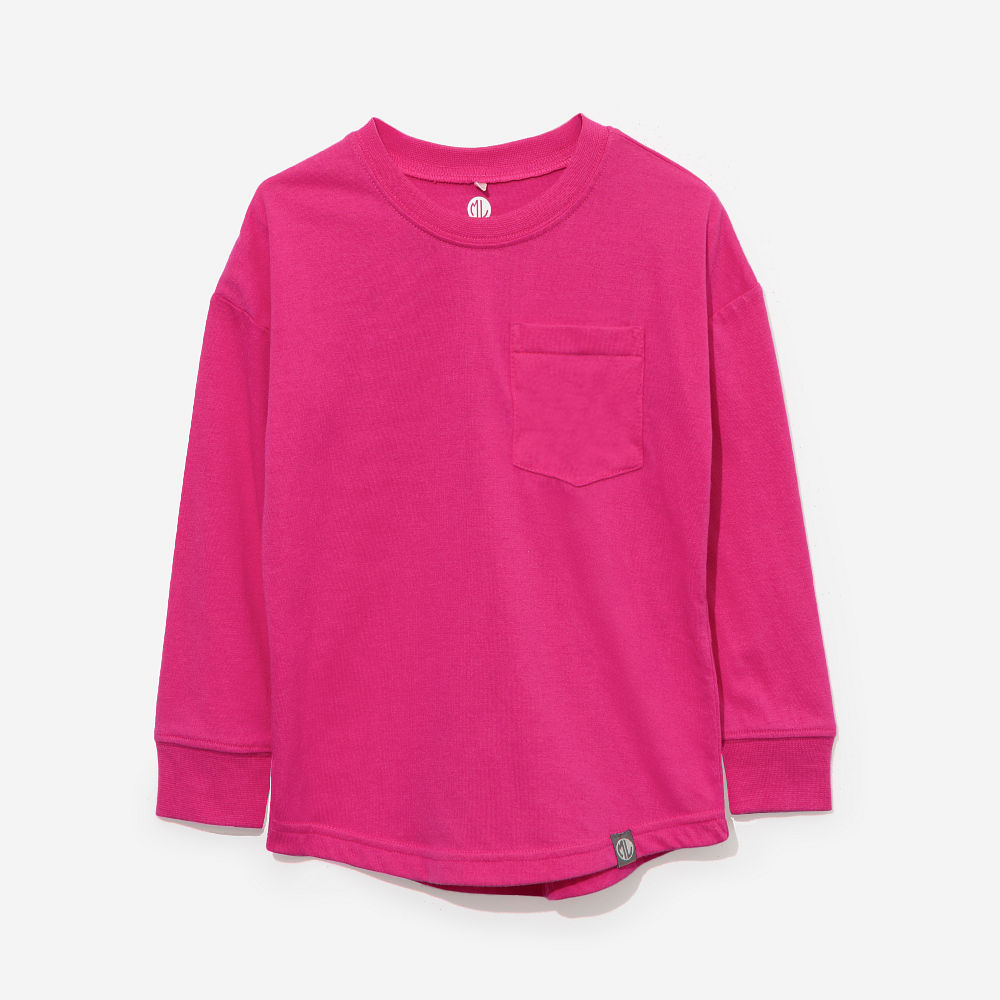 Monogrammed Kids Long Sleeve Shirt in Hot Pink