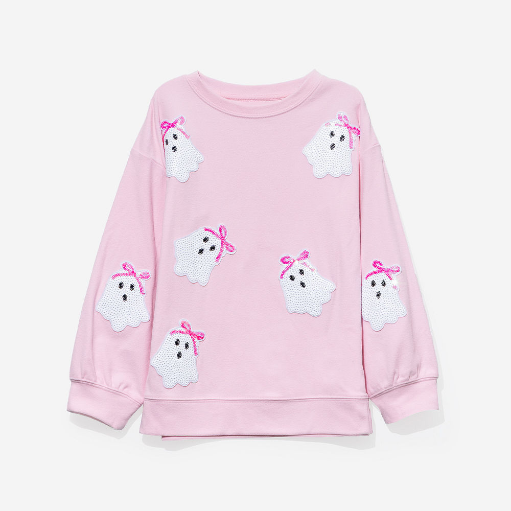 Monogrammed Kids Sequin Ghost Sweatshirt | Light Pink