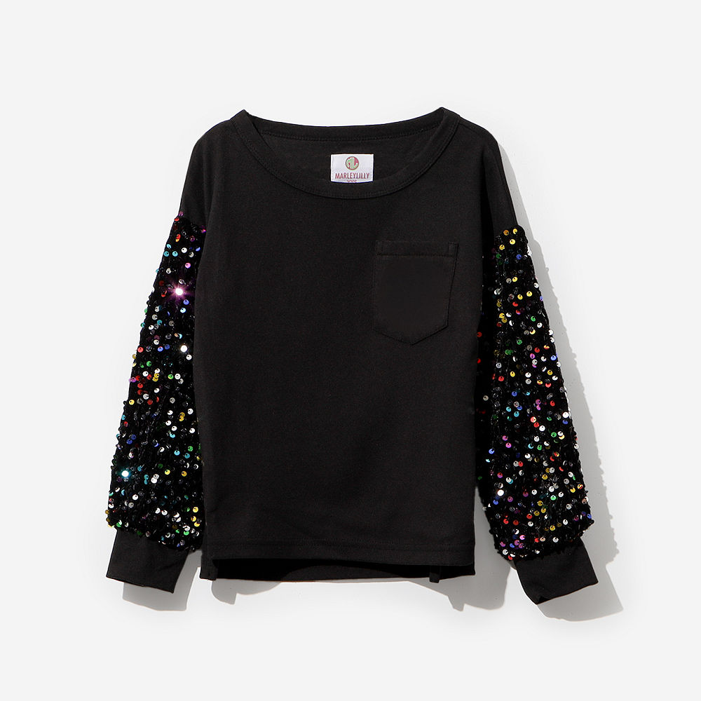 kids sequin sweatshirt on addie