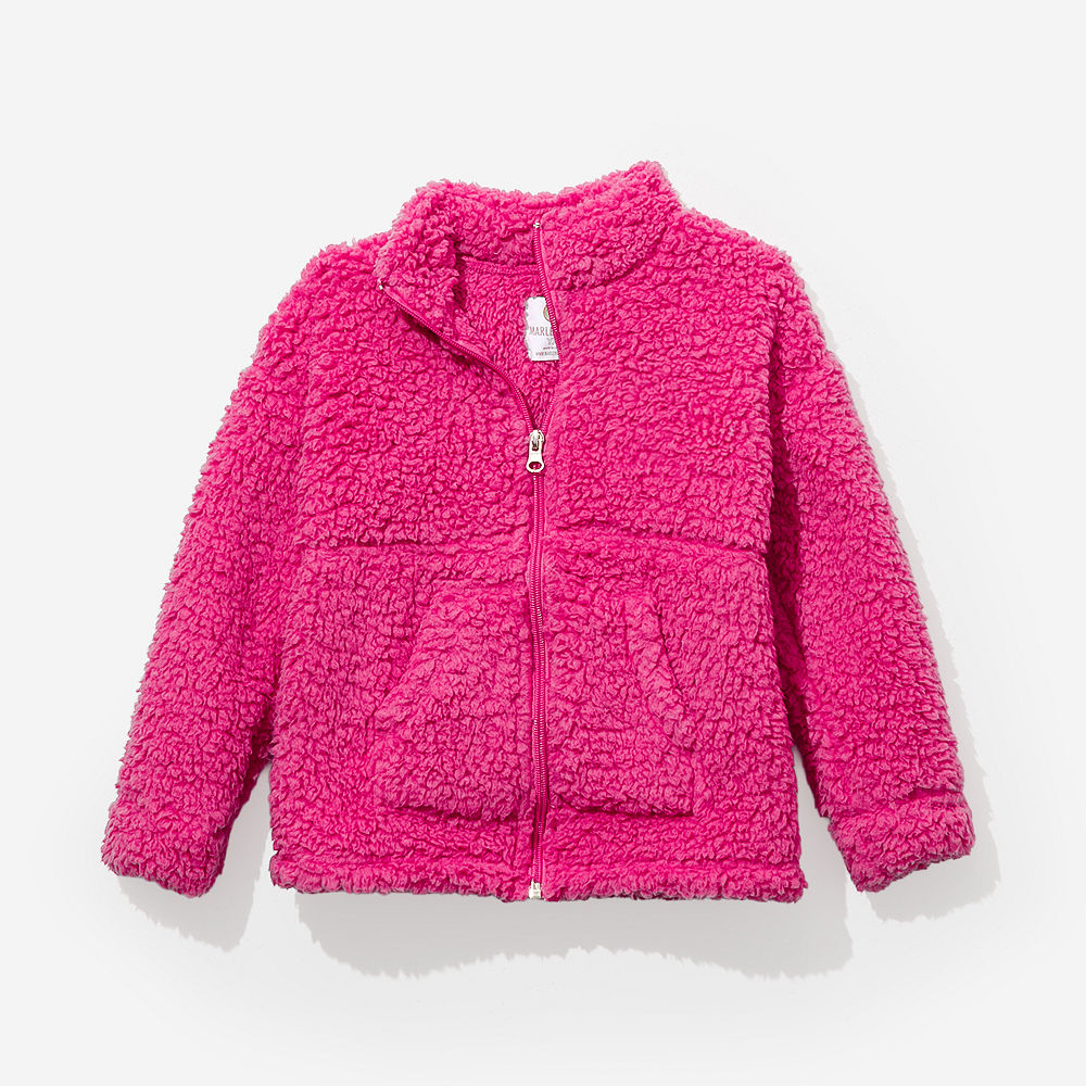 hot pink kids sherpa jacket detail shot