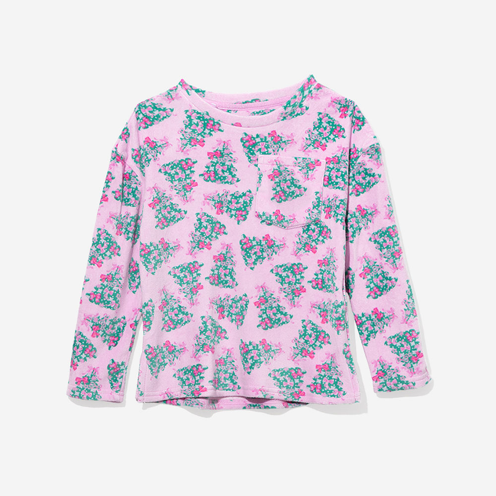 Monogrammed Kids Softspun Lounge Set | Pink Christmas Trees