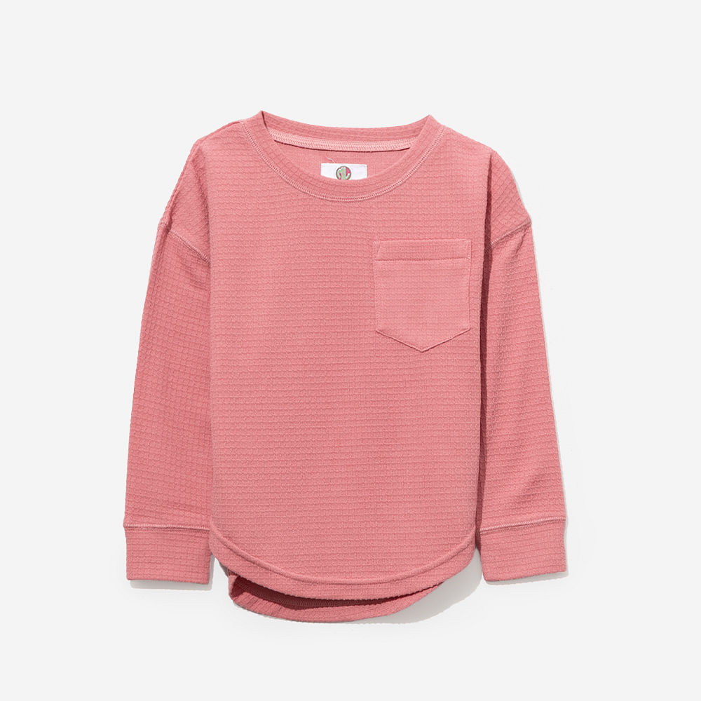 dusty rose kids waffle shirt - back view