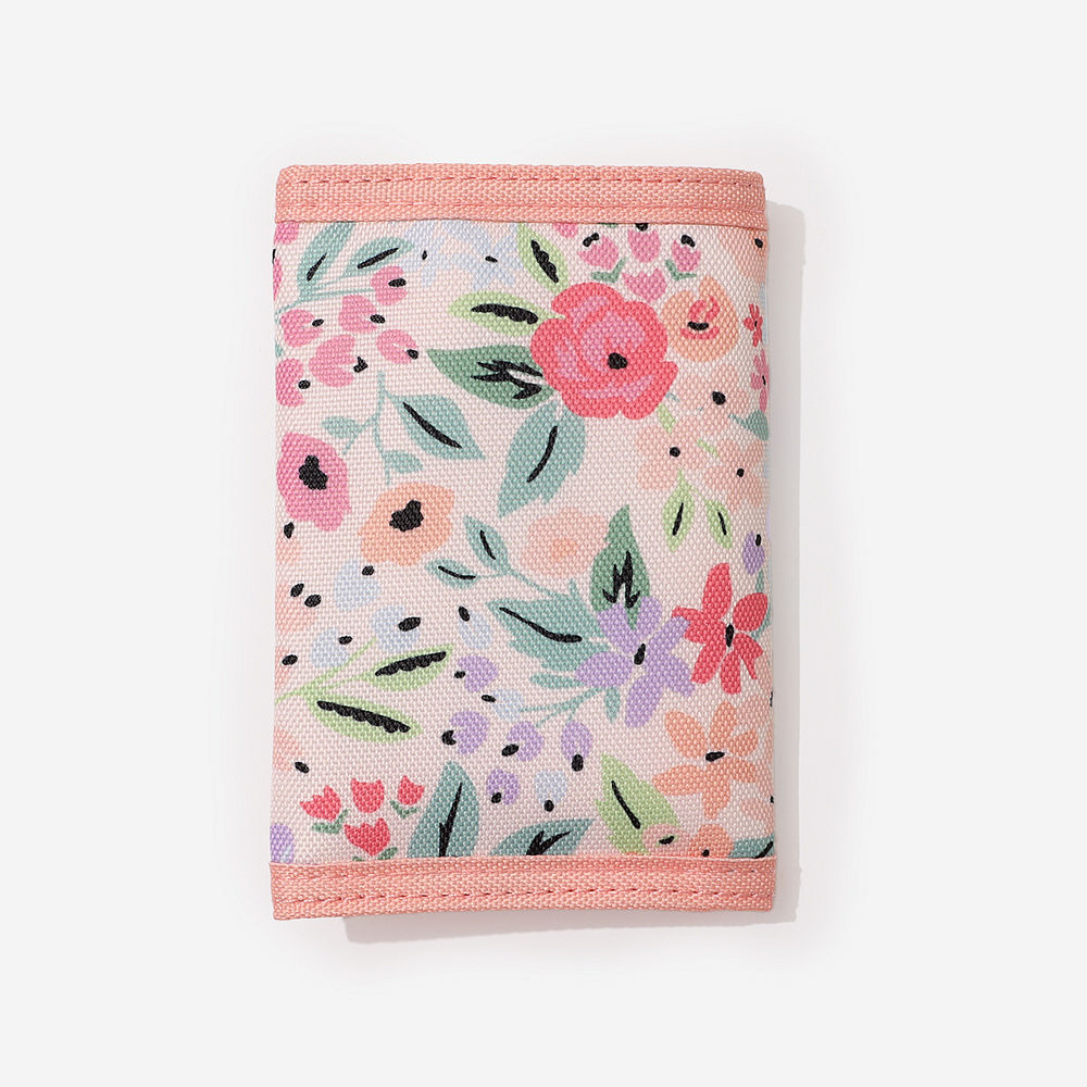 coral floral kids wallet opened