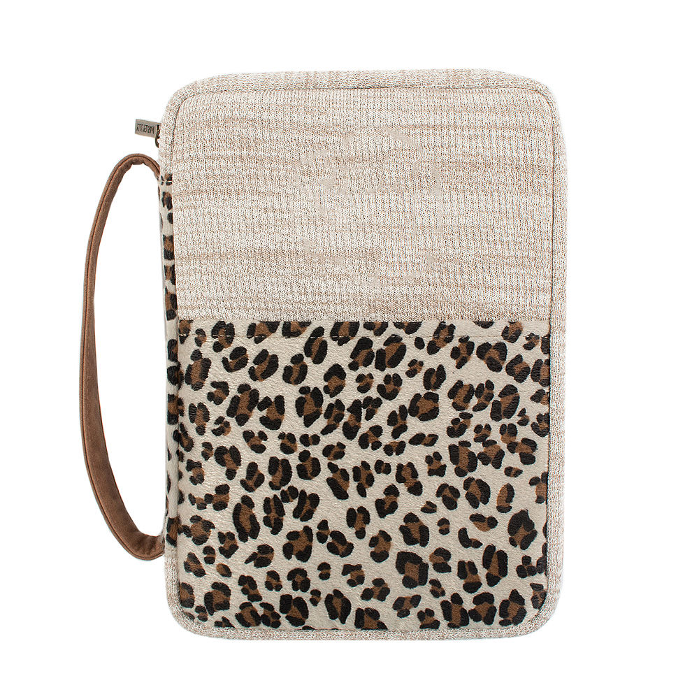 zipper pocket in monogrammed leopard bible carrier