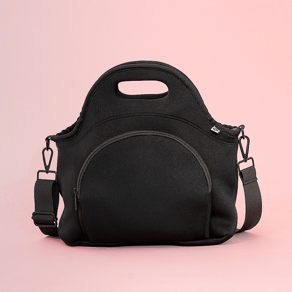 black backpack and matching personalized lunch box