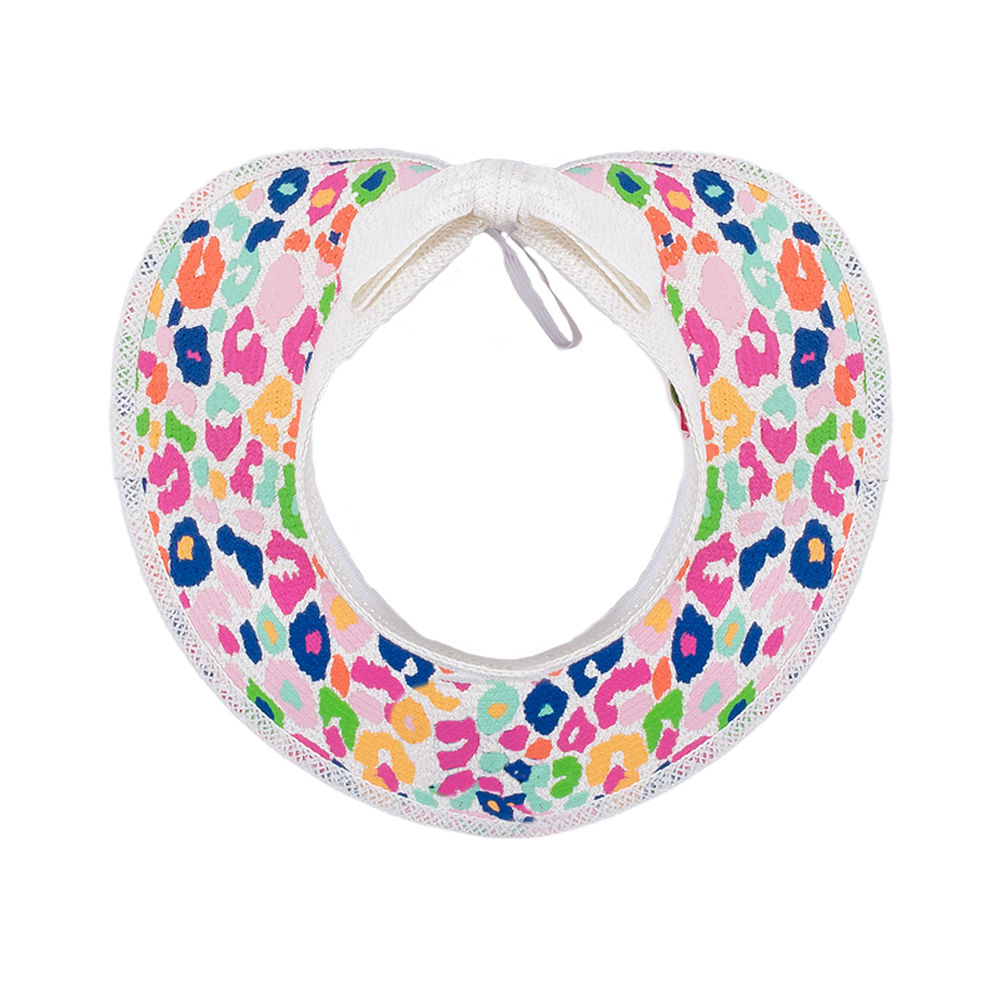 Back of Multi Leopard Straw Visor at beach