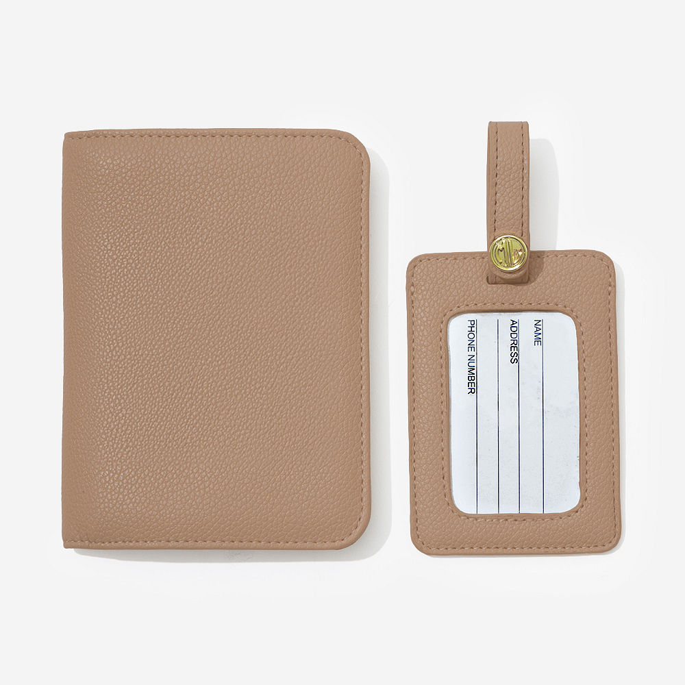 taupe luggage tag with suitcase
