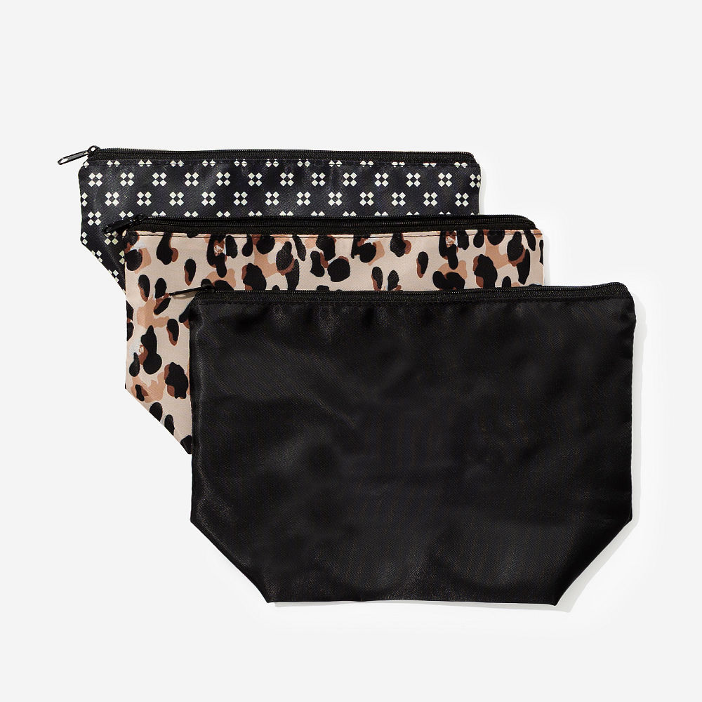 Monogrammed Packable Cosmetic Bags | Black Classic Cheetah