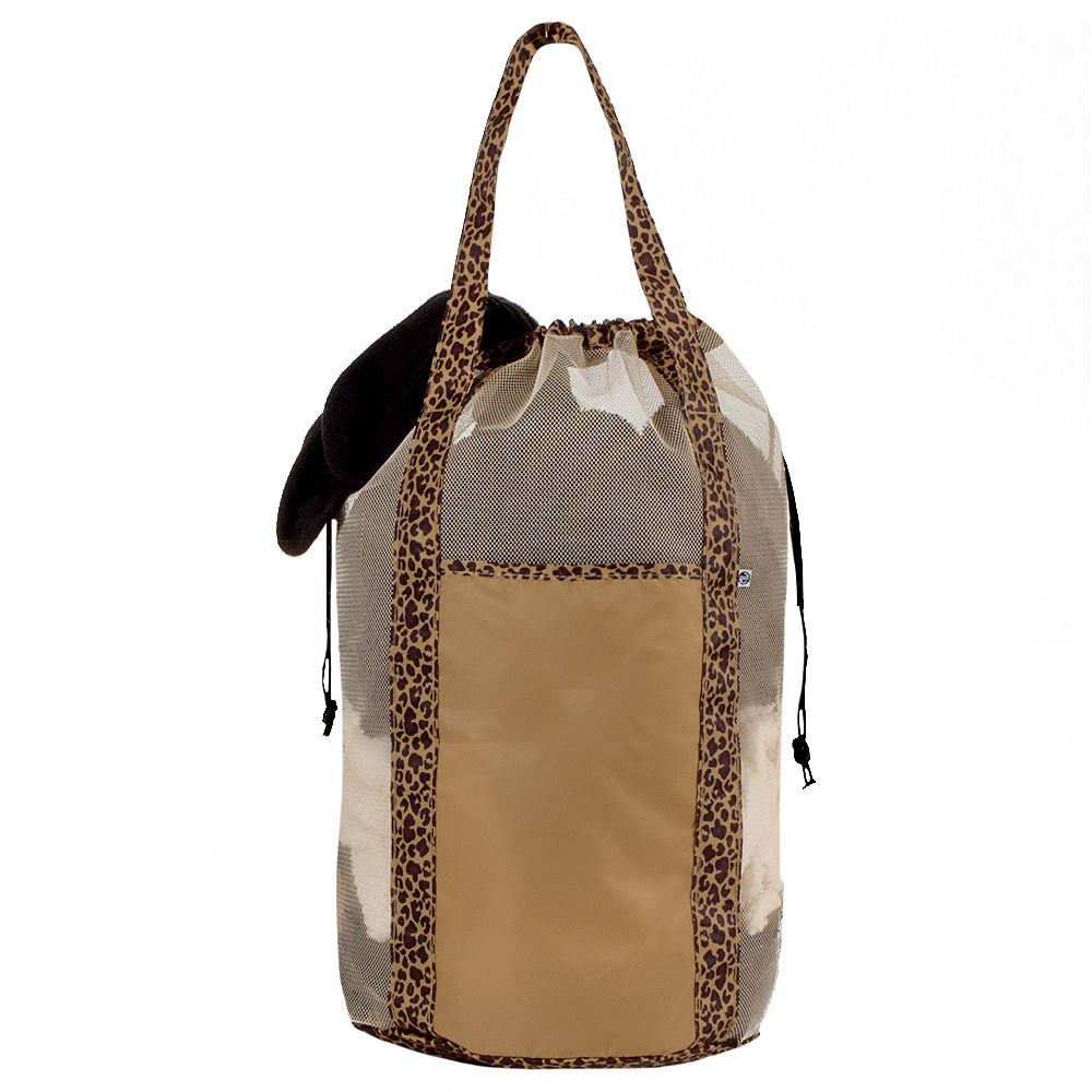 Ivory Packable Laundry Bag hanging around navy thread