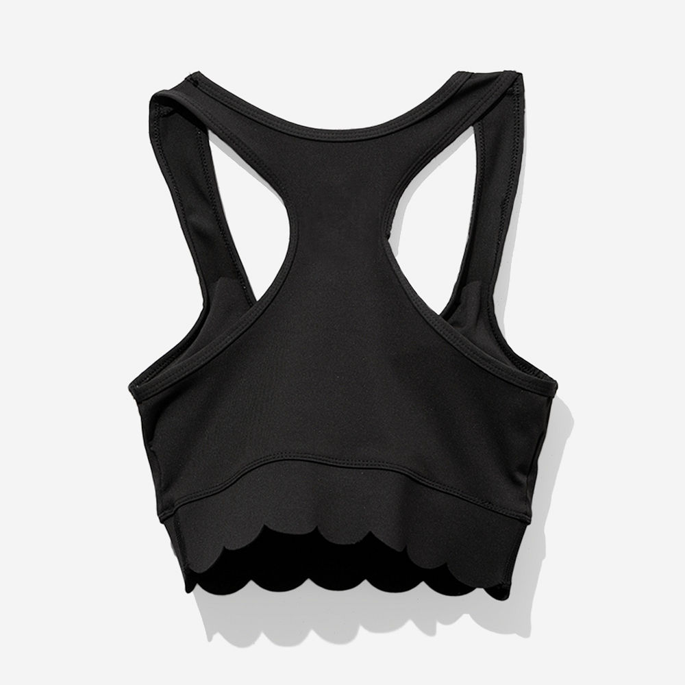 Monogrammed Scalloped Sports Bra | Black