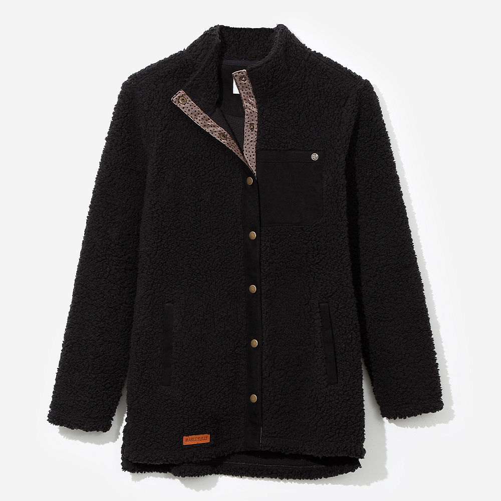 black leopard sherpa jacket up close new